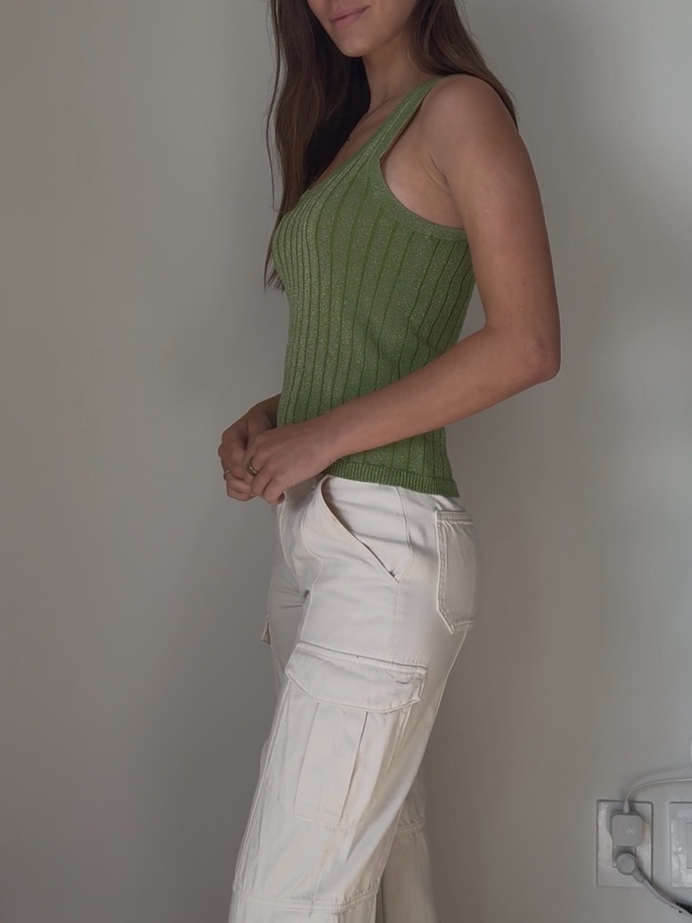 Green Ribbed Tank Top - Picture 2 of 5